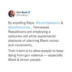 Cori Bush Instagram - Jody Barrett Rush Bricken Mike Sparks Lowell Russell Sam Whitson These five Tennessee GOP Representatives woke up yesterday and chose to send a blatant and public message: white supremacy & fascism over our kids' lives & democracy.