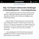 Cori Bush Instagram - When you’re backed by AIPAC, there’s nothing you won’t compromise on for a MAGA check. Just ask @coribush’s opponent and his Josh Hawley megadonors.