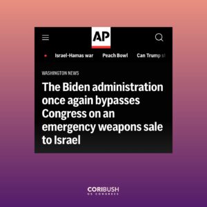 Cori Bush Instagram - The White House cannot have it both ways: calling on the Israeli government to uphold international law while bypassing Congress to send weapons that are leading to violations of international law.
 
How many innocent people must die before @potus will demand a ceasefire?