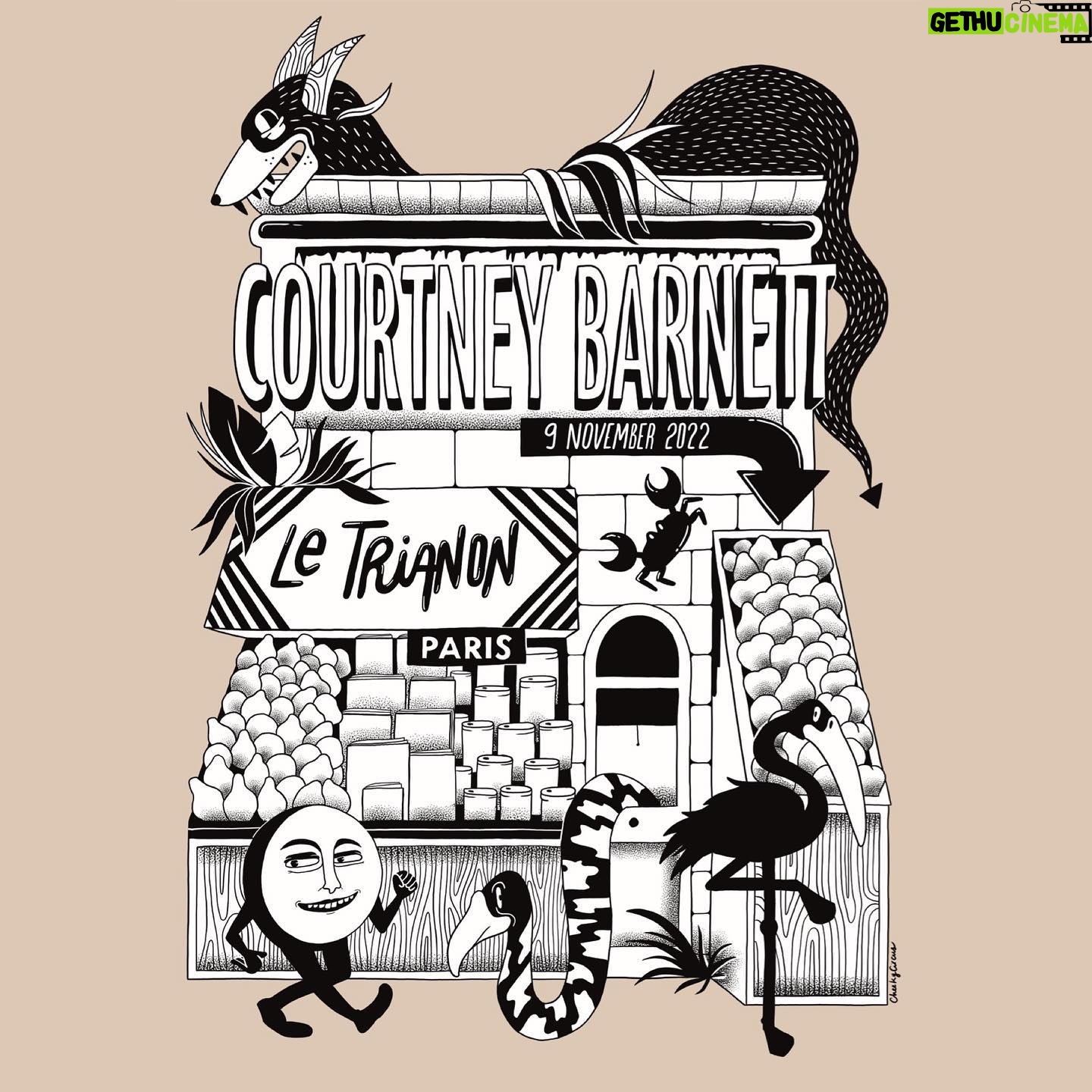Courtney Barnett Instagram - Paris tonight at Le Trianon! 6.30pm doors, 8pm @hachikumusic & 9pm CB. Poster by @cheekycircus available at the merch desk. Last few tix at courtneybarnett.com.au/tour 🖤