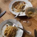 Courtney Halverson Instagram - The only love language I speak is pasta 🍝 there’s just so many different shapes and sauces and combinations to choose from, so in that spirit - what is your favorite? Personally I’m partial to a bucatini cacio e pepe, a gigli with pesto and peas, or else a pici all’aglione. Feel free to chime in with your love language below since I’m betting we just might speak the same language. ♥️🌿🍝 . . cooking pot : @caraway_home flour container : @alix.d.reynis rolling pin : @prisonerwineco . . . #romanticstyle #pastaismylovelanguage #italy #plfhome