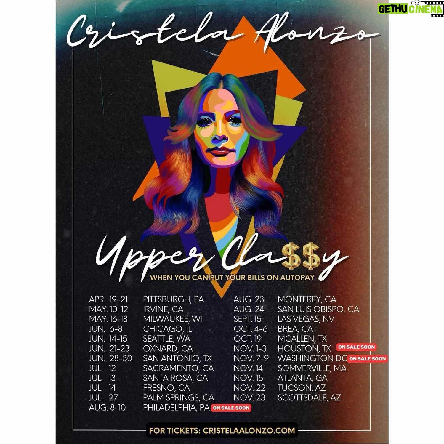 Cristela Alonzo - 4K Likes - TOUR UPDATE: I’ve added some cities (whaddup Palm Springs, Fresno, Monterey, San Luis Obispo?!!) to my #UpperClassy tour as I work on the new hour that I will shoot NEXT year. All cities except Philadelphia, Houston and Washington DC are now on sale! Go to my website cristelaalonzo.com for tickets or to venue directly!
#UpperClassy is the last of the trilogy showing the evolution of where I started, where I’m going and all the lessons I’m learning along the way…like learning how to try to break the cycle of working ourselves to death and trying to focus on taking time for myself. It’s a hard lesson when you grow up on survival mode. Hope to see you on the road soon!
Also, this amazing artwork of my face was done by the talented @jessicagonzalesart that also is responsible for the mural in my #MiddleClassy @netflixisajoke special. ❤️🥹
