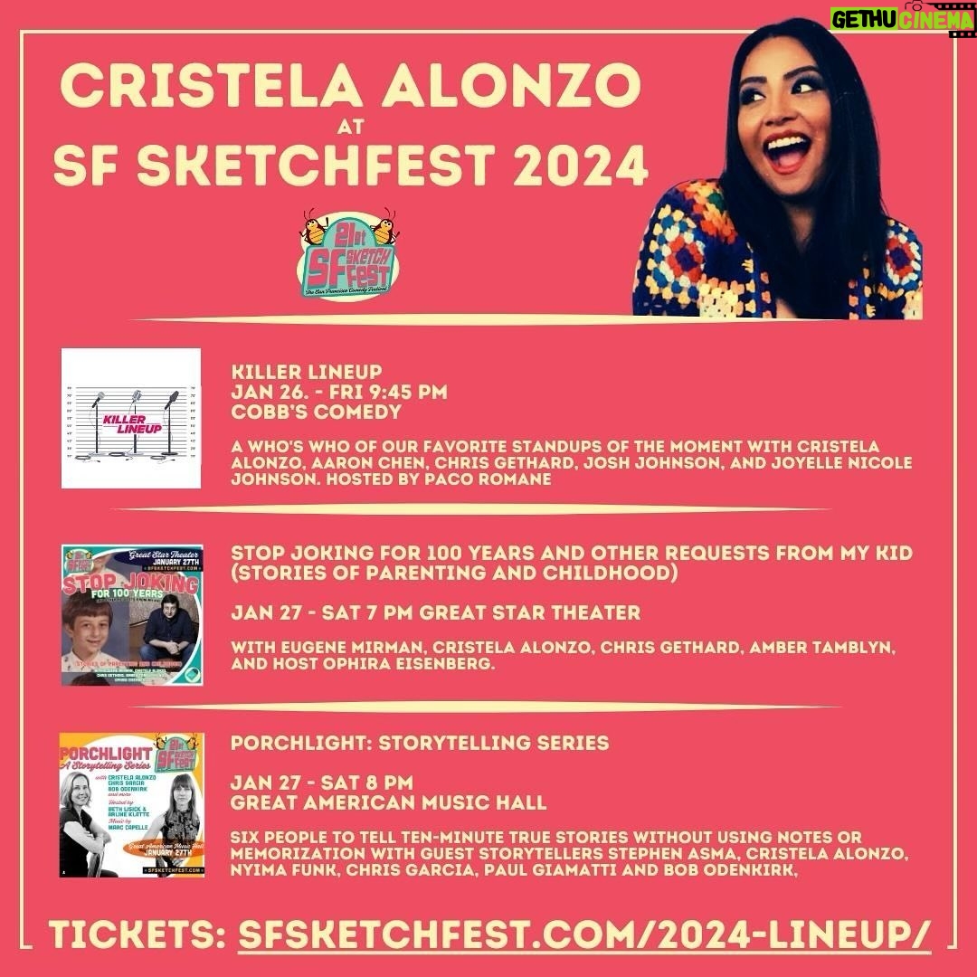 Cristela Alonzo Instagram - SAN FRANCISCO THIS WEEKEND! I’m doing three shows as part of @sf_sketchfest. Two are storytelling, one is stand-up. Tickets available at their website. See you Friday and Saturday!