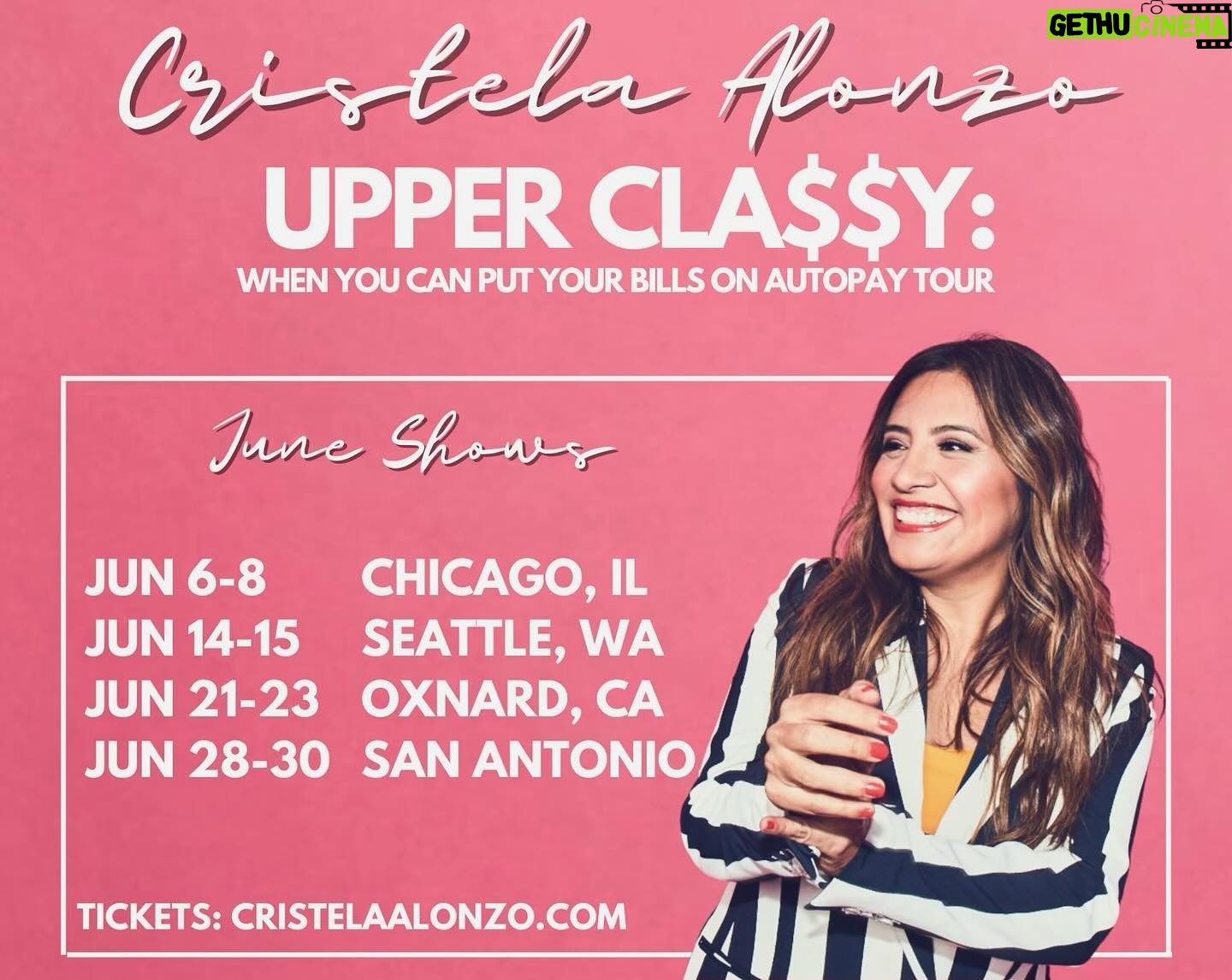 Cristela Alonzo Instagram - JUNE SHOW ALERT! It’s a busy month for me. Different city every weekend. Hope to see you there! June 6-8: @zaniesrosemont June 14-15: @laughscomedyseattle June 21-23: @levityoxnard June 28-30: @thelolcomedyclub I have been having so much fun with my latest hour and honestly, I’m so happy it’s resonated with so many of you too. #UpperClassy is part of my evolution where I’m learning that sometimes when you’re raised in a blue-collar family, taking care of you and living life isn’t something that is always taught but something that is truly necessary. Hope to see you on the road.