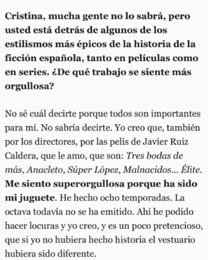 Cristina Rodríguez Torres Instagram - Esta entrevista me ha hecho especial ilusión, no por lo impecable, intachable y profesional que ha sido si no por quien me la hecho. @raul_rodo  es la persona que está de atrás de este artículo. Raul Rodríguez. ❤️ Nos conocimos hace muchos años, el tenia 23 años, yo muchos más y hablamos y nos miramos a los ojos. Raul empezaba su carrera profesional, estaba lleno de incertidumbre pero cuando lo conoces, sabes que va a llegar y Ha Llegado… y lo que te queda Amigo. Gracias. 😍 Y a todos lo que han hecho posible esta entrevista ha sido un regalo fantástico. @genelromero a ti sobre todo. A @cosmeticamimate por estar juntas y por la piel. @hoteltotem que nos acogió. @agatharuizdlprada @maisonmesa @lolacasademunt @15segundos_agencia las fotos son de @dondykriga y el maquillaje de @kilpa_19