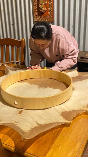 Cynthia Koh Instagram - Day one of frame drum making was full of surprises and learning experiences! From selecting the kangaroo skin and frames to discovering the uneven layers in the original piece, every step has been fascinating. Excited to see how it all comes together! 🪘✨ #FrameDrumMaking
 #CraftingJourney 
#HandmadeInstruments 
#CreativeProcess