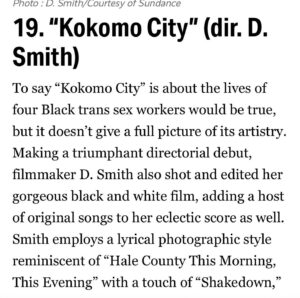 D. Smith Instagram - @kokomocityfilm - A documentary on The 25 Best Movies of 2023 list from @indiewire!!!! Grateful to all the beautiful stories shared by these amazing people. WELCOME TO KOKOMO CITY 🥂🥂🥂