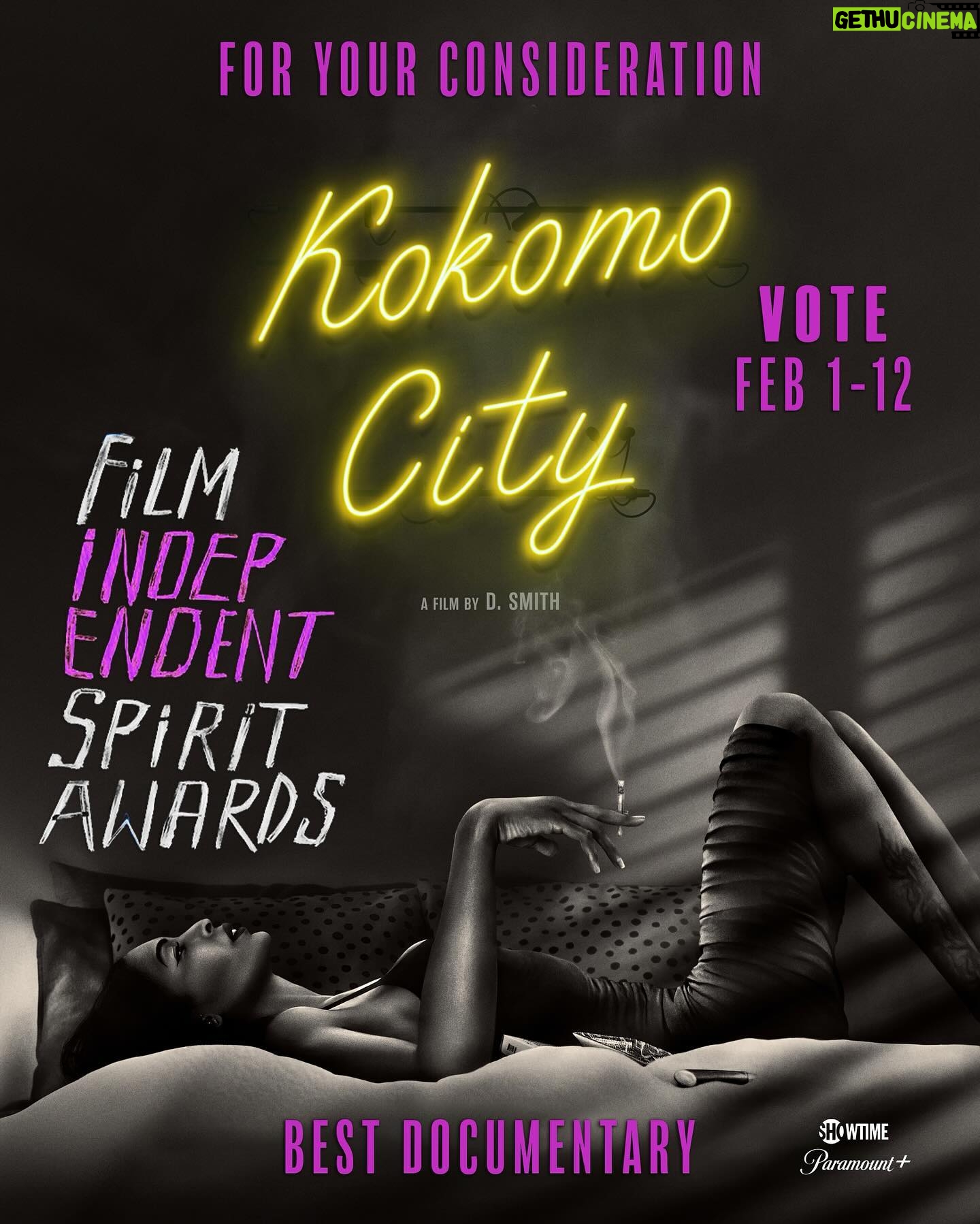 D. Smith - 3 Likes - #ForYourConsideration
KOKOMO CITY for BEST DOCUMENTARY
Voting for the 2024 @FilmIndependent Spirit Awards is now open! Vote today (or before February 12).
Risky. Honest. Raw. Riveting! #KokomoCity follows the lives of four Black trans women who are sex workers in ATL and NYC. Now streaming on the @ParamountPlus with @SHOWTIME plan.
@KokomoCityFilm | letās gooo!