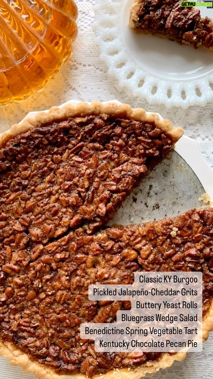 Damaris Phillips Instagram - Sunday Supper Menu 3-24 Classic KY Burgoo Pickled Jalapeño-Cheddar Grits Buttery Yeast Rolls Bluegrass Wedge Salad Benedictine Spring Vegetable Tart Kentucky Chocolate Pecan Pie Link in story to order!