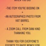 Dani Kind Instagram – Please see link in my bio to the auction. Thank you again to all of the cast for gifting such great items to make this happen.