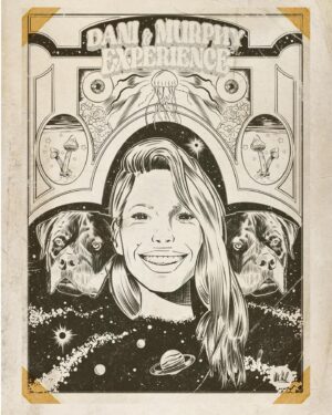 Danielle Mathers Instagram - Thanks so much once again to let me draw your “cartoonish” face, Dani! 
I really love to draw beauty faces and horrorific scenes… yes, I’m bipolar 🤣 love to see both sides of life… 😉
#lovecomics #comic #portrait #drawing #psychedelic #pinkfloyd #danimathers #puppy #rottweiler #popart #vintagecomics #retroart