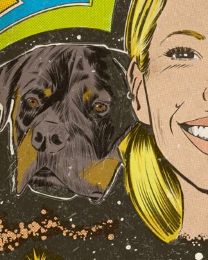 Danielle Mathers Instagram - Thanks so much once again to let me draw your “cartoonish” face, Dani! 
I really love to draw beauty faces and horrorific scenes… yes, I’m bipolar 🤣 love to see both sides of life… 😉
#lovecomics #comic #portrait #drawing #psychedelic #pinkfloyd #danimathers #puppy #rottweiler #popart #vintagecomics #retroart