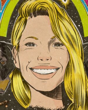 Danielle Mathers Instagram - Thanks so much once again to let me draw your “cartoonish” face, Dani! 
I really love to draw beauty faces and horrorific scenes… yes, I’m bipolar 🤣 love to see both sides of life… 😉
#lovecomics #comic #portrait #drawing #psychedelic #pinkfloyd #danimathers #puppy #rottweiler #popart #vintagecomics #retroart