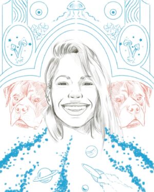 Danielle Mathers Instagram - Thanks so much once again to let me draw your “cartoonish” face, Dani! 
I really love to draw beauty faces and horrorific scenes… yes, I’m bipolar 🤣 love to see both sides of life… 😉
#lovecomics #comic #portrait #drawing #psychedelic #pinkfloyd #danimathers #puppy #rottweiler #popart #vintagecomics #retroart