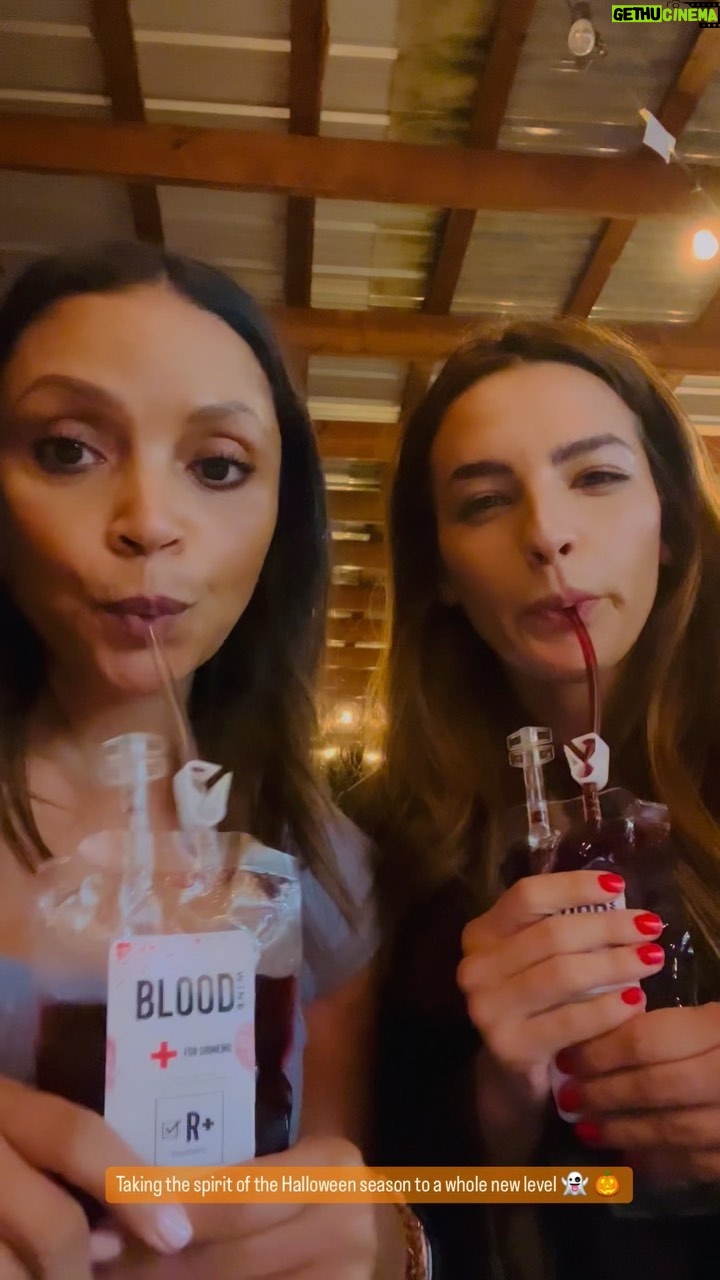 Danielle Nicolet Instagram - Bad Vampires 🧛♀️ 🎃 Gettin’ into the Spooky spirit! 🩸 Don’t worry, it’s wine 🍷… really really really terrible wine 🤣 - but it’s still WINE! 💃🏽 #halloween #boo #vampire