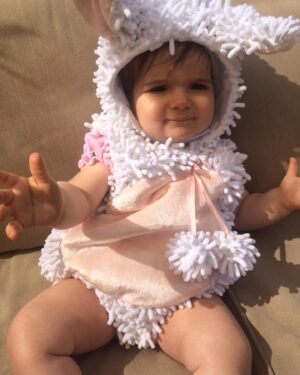 Debbie Matenopoulos Instagram - Throw back to all of Alexandra’s Halloween costumes since year one.  I have to say the Greek Yiayia is still my very favorite. Clearly it was NOT her favorite. Lol.  We even made a walker out of PVC pipe. 😂😂😂. Happy Halloween everyone. #yiayia #ghost #lamb #bumblebee #unicorn #poppytroll #princessleia