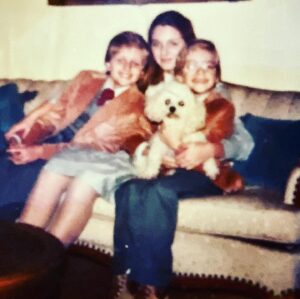 Deborah Twiss Instagram - Blurry, from an old Polaroid. We never knew those pics wouldn’t age well....me with my amazing brothers that I love like my own children...and our dog Georgie.