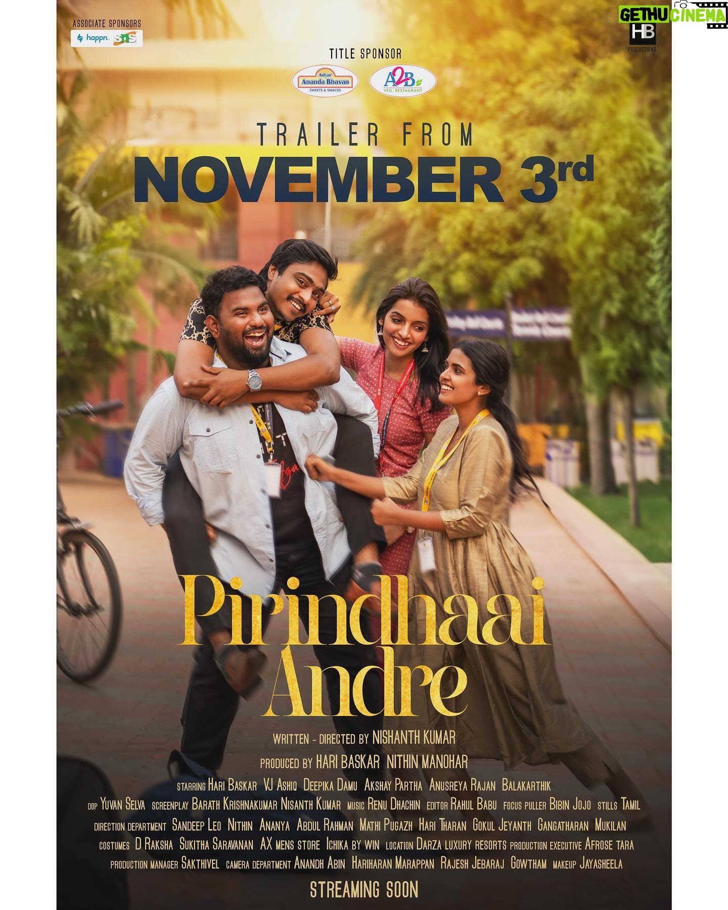 Deepika Damu Instagram - Presenting the first look of our upcoming web series, a captivating college tale that'll touch your hearts. Join us on this journey, and your means a lot to us! Stay tuned! Title sponsers: @a2b.official Associate sponsers : @happnindia @sns_collegeofeng_23 Written and directed by : @nishanthkumar_29 Produced by : @iharibaskar @nithinmanohar Production house : @haribaskar_productions Production executive : @dr.afrosetara Cast : @iharibaskar @ashiq_vj @akshay_partha @deepuuofficial @anusreyarajan13 @shilpa_ajayan_ @nithinmanohar **Crew** DOP : @yuvanselva Story & Screenplay : @barath_krishnakumar @nishanthkumar_29 Music : @dhachin.s Editor : @rahul_babu_243 Still and BTS : @_.tamill.__ Production control : @sakthi.sv_ Assistant DOP: anandabin v_gowthxm Assistant Directors: superboysandyyyy nithin_17__ kim_ando_ hari_._hari Costumes : @axmensstore @ichika_by_win @sukitha.saravanan @d.raksha_official Makeup : @sheela_makeoverartistry Location courtesy : @darzaluxuryresorts @sns_collegeofeng_23