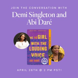Demi Singleton Instagram - join me and @abidare_author with @fable to discuss “The Girl with the Louding Voice”, this Friday 4/26 @ 2pm PST/5pm EST!