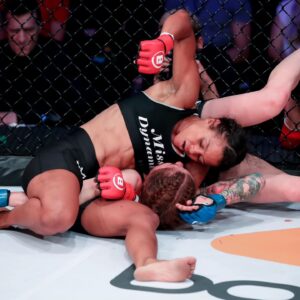 Denise Kielholtz Instagram - Dangerous 𝒘𝒉𝒆𝒓𝒆𝒗𝒆𝒓 the fight goes! ⚔️

@missdynamite takes on Sumiko Inaba in Chicago! Will she snap the undefeated prospect's winning streak? 🤔

#Bellator301 | Fri, Nov 17th | @wintrustarena