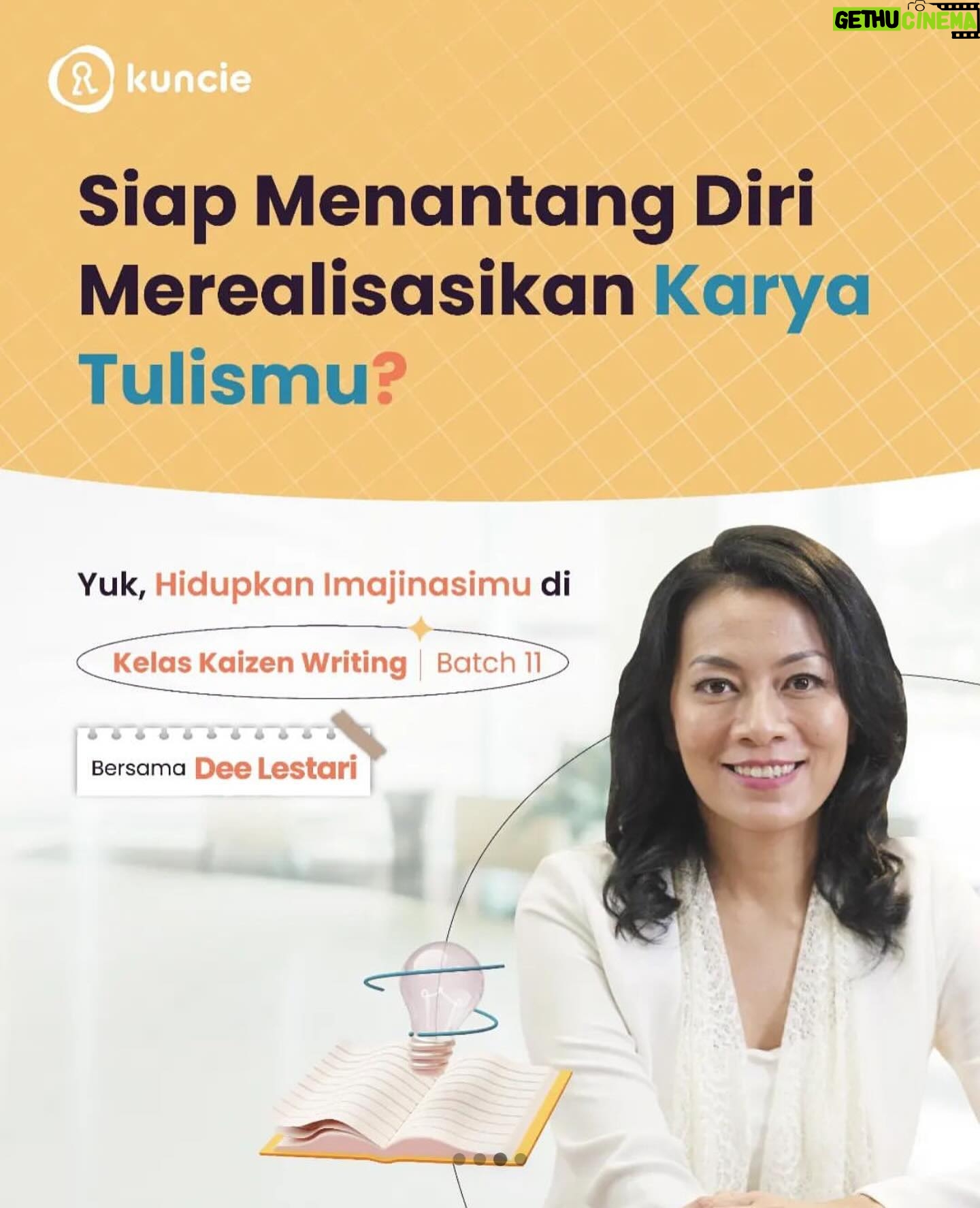 Dewi Lestari Instagram - Yes! Kesempatan belajar menulis di Kelas Kaizen Writing kembali terbuka. Ikuti Batch 11 yang akan digelar pada 7-9-11 Mei 2024, dan rasakan manfaat kelas ini untuk semangat dan produktivitasmu! π₯ Batas pendaftaran hanya sampai tgl 5 Mei, ya. Silakan klik link di Bio. Sampai jumpa di kelas bersama Bu RT π Terima kasih @wantja yang sudah berbagi pengalamanmu di Kelas Kaizen Writing πβΊοΈ #KelasKaizenWriting #KKW #Kuncie #DeeLestari