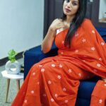 Dhanalakshmi Saminathan Instagram - When you are the main character of your life, insta algorithm doesn't matters;) Saree: @askcouturesaree Shot by : @tru_the_lens_with_monk . . . #instagood #instapost #instadaily #outfit #photooftheday #picoftheday #trending #featured #explorepage #tamil #orange #sareestyling #saree #sareeseries #dhanasaminathan #anu