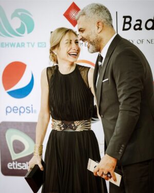 Diamand Abou Abboud Instagram - Us♥️ at the closing ceremony of the CIFF @cairofilms 

Styled by @georgesrichane 
Dress by @basilsodaworld @jadsoda 
Hair @butterflyhairstudioo 
Accessories @kaffatma 
Big thank you to all !!!

#love #myman #ciff #cinema #festival #films #life #laughter #dreams #cairofilmfestival #cairo #egypt
