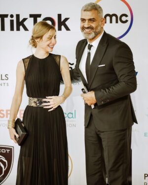 Diamand Abou Abboud Instagram - Us♥️ at the closing ceremony of the CIFF @cairofilms 

Styled by @georgesrichane 
Dress by @basilsodaworld @jadsoda 
Hair @butterflyhairstudioo 
Accessories @kaffatma 
Big thank you to all !!!

#love #myman #ciff #cinema #festival #films #life #laughter #dreams #cairofilmfestival #cairo #egypt