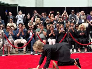 Diana Nyad Instagram - Bonnie and I had the extreme pleasure of cheering Jodie Foster yesterday at her big moment of putting her hand and footprints into the famous gallery of cement at Hollywood’s Grauman’s Chinese Theater. Jodie’s cinema career defies credulity. By age 14, she had starred in Taxi Driver, Alice Doesn’t Live Here Any More, and three other sterling films. She has won and also been nominated for multiple Oscars, from The Accused, Silence of the Lambs, to our very own NYAD. Her dear friend Jamie Lee Curtis told colorful Jodie personal stories, such as her dressing in costumes for holidays and going door to door in her neighborhood, inciting others to also get into costume and widen the group. Yesterday was a big professional moment for our friend Jodie Foster. And it was also a big personal day—-her 10th anniversary shared with her wonderful wife Alexandra Hedison.