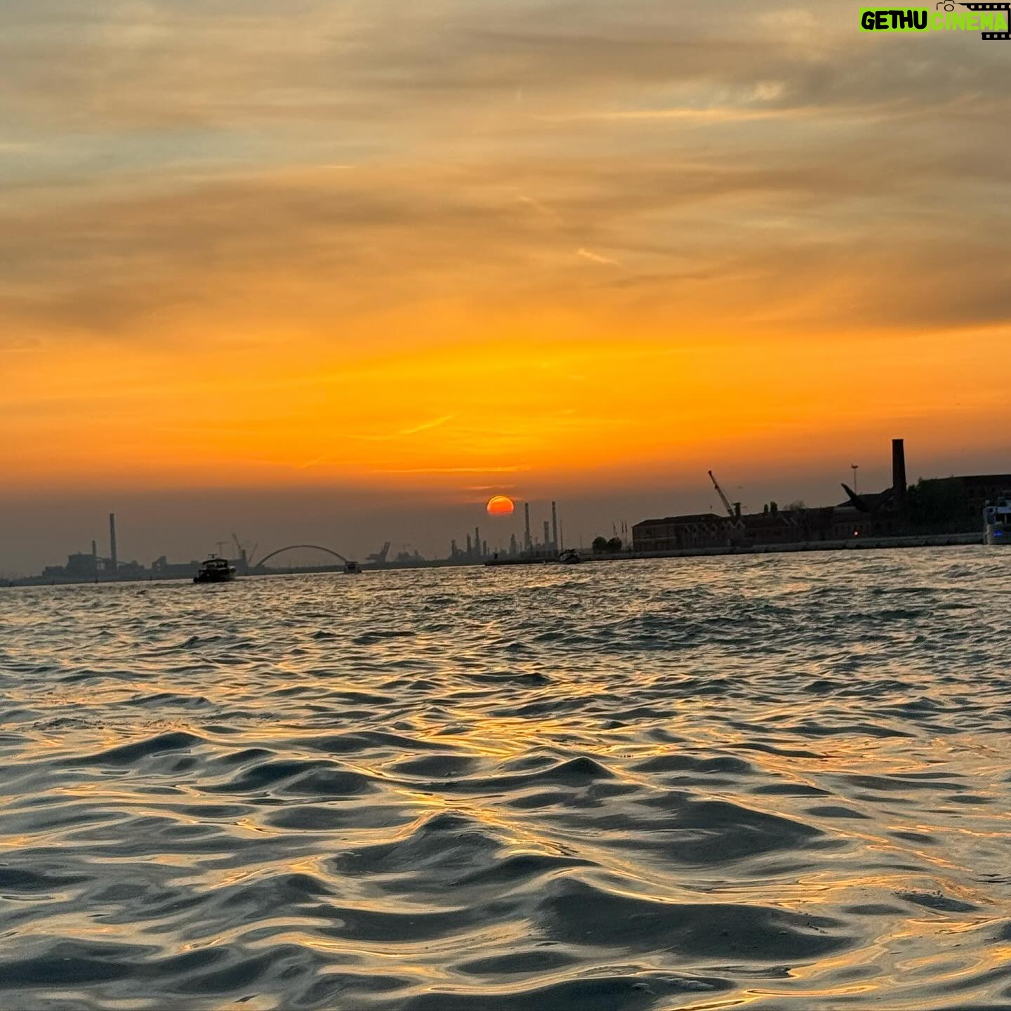 Diane van Fürstenberg Instagram - We could not see the eclipse in Venice … so we watched the sunset and saw the rest on television !!