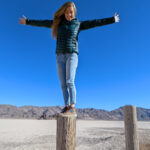 Dianna Cowern Instagram - Did you know the Badwater Basin in Death Valley is the lowest point in the contiguous U.S. at 282 ft. below sea level? And it is only roughly 80-85 miles from the highest point, Mount Whitney. This is a little throwback to when Dianna went to Death Valley to explore the mysterious moving rocks at the Racetrack Playa. #PhysicsGirl #geology #deathvalley #theracetrackplaya #badwaterbasin #SailingStones #mystery #geologymystery