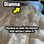 Dianna Cowern Instagram - [Dianna's editor(Levi) typing] Dianna in bed under blankets on this very long and debilitating battle with long COVID. This is an image of Dianna trying to get warm after getting a saline IV. It makes her cold at first, but hopefully making her feel better. #longcovid #covid #PhysicsGirl #longcovidsymptoms #longcovidawareness
