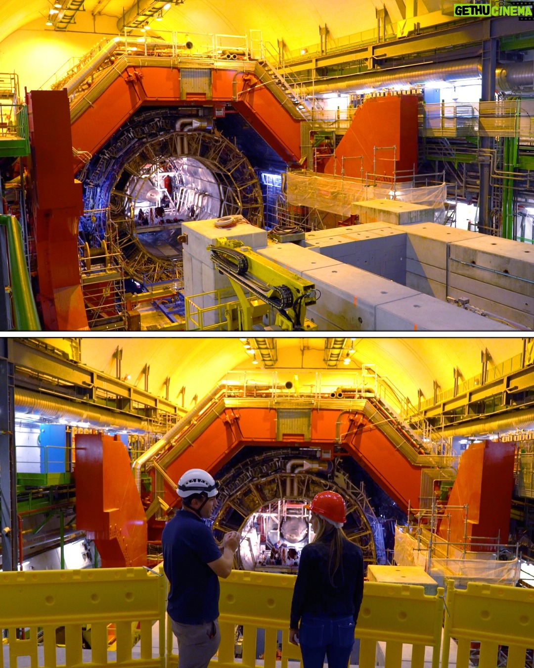 Dianna Cowern Instagram - Dianna in front of the ALICE experiment at CERN. Fun fact, those giant magnetic doors weigh thousands of pounds and take 2 full days to open. #CERN #LHC #Physics #particlecollider #quantum #science #facility #HiggsBoson