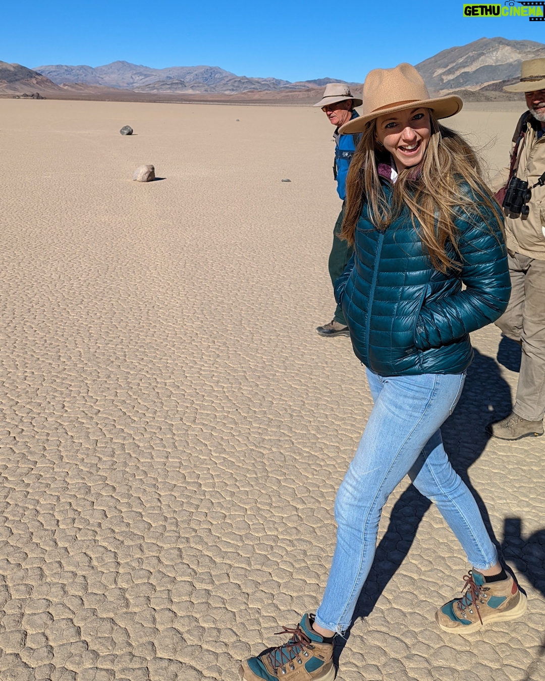 Dianna Cowern Instagram - Did you know the Badwater Basin in Death Valley is the lowest point in the contiguous U.S. at 282 ft. below sea level? And it is only roughly 80-85 miles from the highest point, Mount Whitney. This is a little throwback to when Dianna went to Death Valley to explore the mysterious moving rocks at the Racetrack Playa. #PhysicsGirl #geology #deathvalley #theracetrackplaya #badwaterbasin #SailingStones #mystery #geologymystery