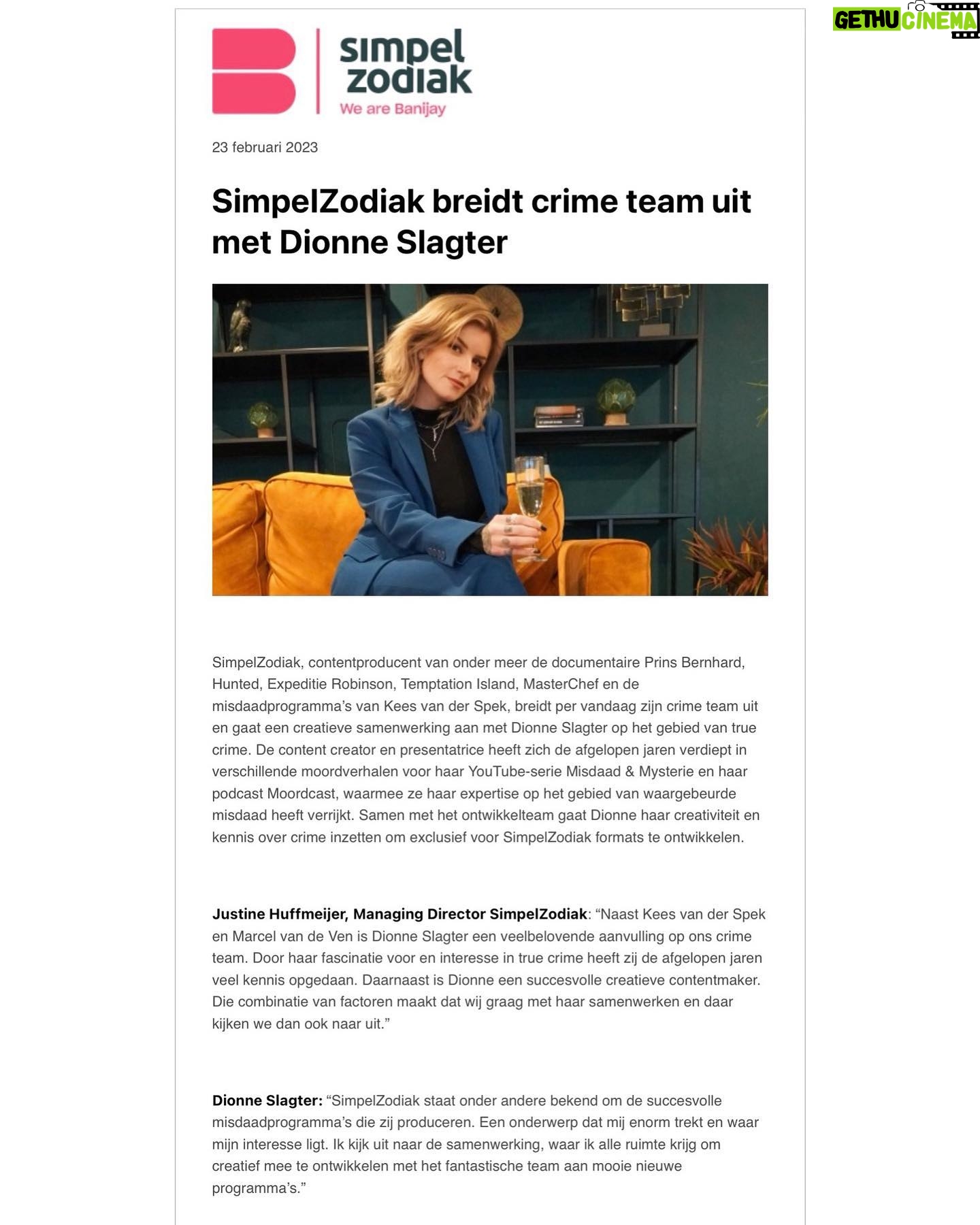 Dionne Slagter Instagram - The word is OUT! Ik behoor nu tot het Crime Team van @simpelzodiak en ga het komende jaar met ze werken aan nieuwe formats omtrent crime 🖤 Ik kan niet wachten!