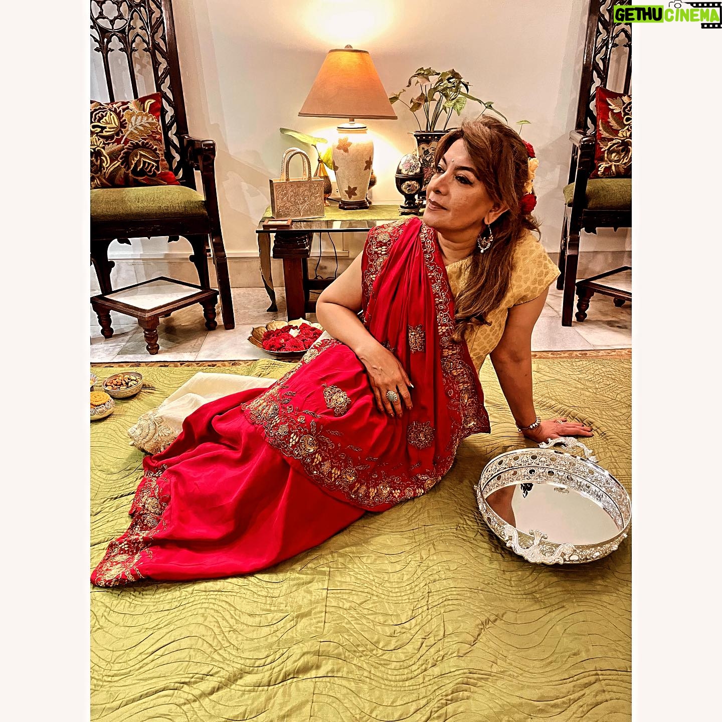 Divya Seth Shah Instagram - Diwali brings Everything Viraasat Legacy Learning Gifts This is My Naniji’s nearly 100 Year old Saree Silk Pure Zari She is with Me As are Her Teachings And Her Love . . . Photography @the_eye_in_the_wild_mihika_ #diwali #saree #heirloom #heritage #traditional #viraasat #life #reuse #revamp #nowaste #happy #red #history