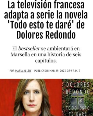 Dolores Redondo Instagram - Mientras avanzamos en el proyecto de la película que se rodará en Galicia, celebramos el estreno de la serie del mismo nombre, que de Todo Esto Te Daré se ha realizado íntegramente en Francia 
Se estrena el próximo 7 de febrero en la televisión pública francesa. Francetv2 
Muchos me preguntáis sobre su emisión en España, solo puedo deciros que me consta que una televisión está negociando esta posibilidad. 
Os seguiré contando...
#toutcelajeteledonnerai #todoestotedaré #doloresredondo #escritoradetormentas