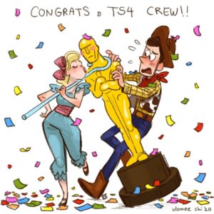Domee Shi Instagram - Congrats to the whole #toystory4 crew on their big win at the Oscars! The two years I worked on this show are a distant and slightly traumatic memory, but it was amazing getting to work with such talented and dedicated people, and I’m proud to have contributed in any way to this movie 🙌 Also, Flirty!Bo and Flustered!Woody are my fav things to draw 😂