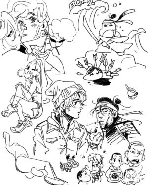Domee Shi Instagram - Just a sketch dump of unfinished scribbles from the last year and a half. Lots of broody boys and sleazy gals 😛