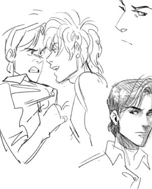 Domee Shi Instagram - Just a sketch dump of unfinished scribbles from the last year and a half. Lots of broody boys and sleazy gals 😛