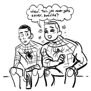 Domee Shi Instagram - A couple of silly doodles about #spidermanmilesmorales I finished the game! Short and sweet, but something was very off 😂I’ll never accept the new Peter design!!