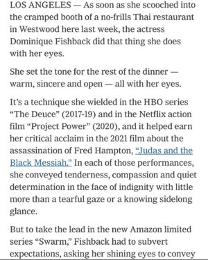 Dominique Fishback Instagram - Be yourself, love! 

Sweet article in the @nytimes  link in my bio. 🧡 thank you guys!
