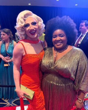 Dulcé Sloan Instagram - The @glaad media awards were a dream. My Prima @irenesmorales took EVERY PICTURE and it was needed. I saw all my favorite people and got to celebrate a community that has always celebrated me. Thank you for the love and the nomination. I lost the award to @iamjhud which is a huge honor. 

Dress: Liquid Gold Colla Voce dress @byvinnik
Necklace & bracelet: @inc_rtw 
Styled by @styleethic