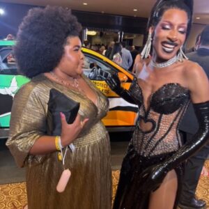 Dulcé Sloan Instagram - The @glaad media awards were a dream. My Prima @irenesmorales took EVERY PICTURE and it was needed. I saw all my favorite people and got to celebrate a community that has always celebrated me. Thank you for the love and the nomination. I lost the award to @iamjhud which is a huge honor. 

Dress: Liquid Gold Colla Voce dress @byvinnik
Necklace & bracelet: @inc_rtw 
Styled by @styleethic