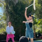 Eileen Davidson Van Patten Instagram - Yep that's me playing doubles with the one and only, the GOAT! @bethbellamypickleball How about that form? Not sure if I'm going for the ball or swatting a wasp!
