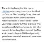 Elisabeth Röhm Instagram - Thanks @entertainmentweekly for breaking the news about my new movie, Devil On Campus, staring the GREAT @billyzane Coming out June 23rd @lifetimetv @lifetimetvpr You can read the link in my bio ✨ With these phenomenal young actors who have helped tell the story ✨ @tedrarogers @frankatankk @milesmmerry @erinwxlsh @alexissides @themanuelasosa This is a deeply personal story we’ve been developing for five years. I went to Sarah Lawrence College and have tremendous empathy for the victims who have shown such strength and resilience. I am honored to tell this story. 🙏❤️ #directinglife #actorslife #grateful #comingsoon #tunein #rippedfromtheheadlines #truecrime #tvdrama #movies