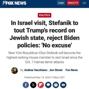 Elise Stefanik Instagram - Tomorrow at the invitation from Israeli Speaker @realamirohana , I’ll be giving a speech at the Knesset about House Republicans’ steadfast support for Israel, combatting Jewish hate both in American education and across the world, and calling for the world to stand with the people of Israel. 🇺🇸 🇮🇱 #StandwithIsrael