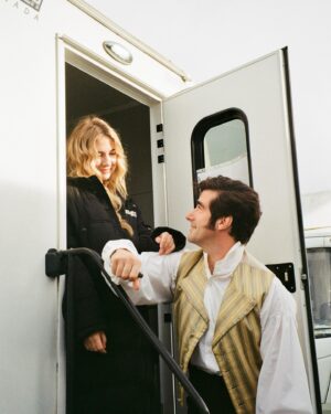 Eliza Bennett Instagram - I spent most of this job belly laughing thanks to these guys. It’s rare to have the gift of a cast like this. Kind, thoughtful and so funny my cheeks hurt every day of shooting. Here’s a few BTS for #AnAmericanInAusten