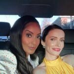 Elizabeth Tulloch Instagram - Had a lovely time with my girl @azietesfai celebrating the launch of @lymalife’s new skincare line. Thank you @aliceandolivia for this beautiful dress and shoutout to @bradgoreski and @storyofmailife for being the best dinner party dates. 💛💛💛