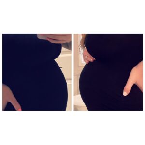 Elle Fowler Instagram - 20 weeks pregnant - halfway there 🥰 Swipe to see a comparison of my 20 week bump shot with James!